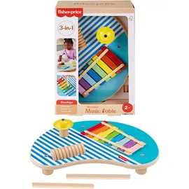 Fisher-Price Holz-Musiktisch mit 3 Percussion-Instrumenten, mehrfarbig, HXT91