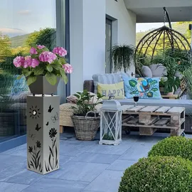 Harms Import Pflanzsäule mit Blumenmotiv 82 x 82 cm Grau