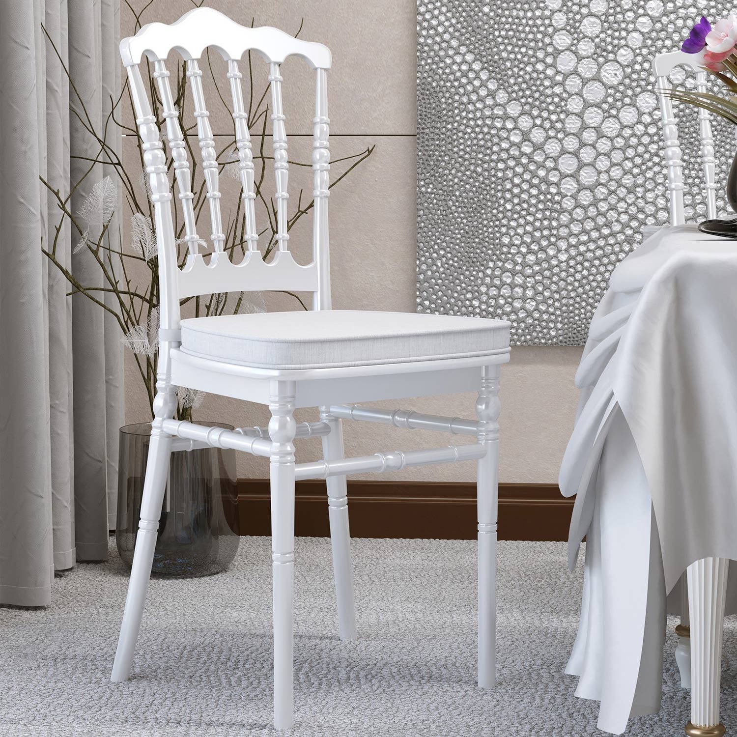 8er-Set Hochzeitsstuhl | Weiß | Kunststoff | Stapelbar | Sitzhöhe: 43,5cm