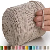 MeriWoolArt® Makramee Garn Beige - Makramee Garn 4mm farbig 225m - Super weiches Baumwollgarn, einfach gedrehte Makramee Schnur für Makramee Wandbehang, Blumenampel, Vorhang und Mehr DIY Deco