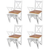 Tidyard 4er Set Stühle Holzstuhl Esszimmerstuhl Küchenstuhl mit Holz Küchenstühle in Weiß + Naturfarbe für Küche und Esszimmer, 41,5 x 45,5 x 85,5 cm (B x T x H)