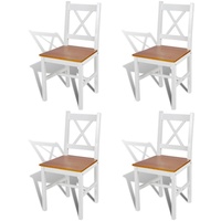 Tidyard 4er Set Stühle Holzstuhl Esszimmerstuhl Küchenstuhl mit Holz Küchenstühle in Weiß + Naturfarbe für Küche und Esszimmer, 41,5 x 45,5 x 85,5 cm (B x T x H)
