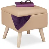 Relaxdays Sitzhocker mit Stauraum, Kunstleder, HBT: 40 x 40 x 40 cm, mit Deckel, Sitzwürfel gepolstert, beige,