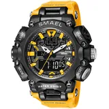 SMAEL MäNner Military Watch,50 Mwasserdicht Multifunction Quarz Elektronische Uhr,GroßEs Zifferblatt Digitaluhr,Outdoor-Sportuhr MäNner, Analog Digitaluhren,Orange