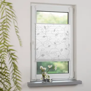 Plissee GARESA "Ranke" Gr. 2, grau (weiß, grau, weiß, weiß), B:110cm H:130cm, Obermaterial: 100% Polyester, Plissees, einfache Montage, bedruckt, blickdicht