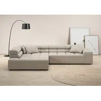 INOSIGN Ecksofa »Ancona incl. Kopfteilverstellung, Zierkissen Breite 319cm, L-Form«, wahlweise motorische Sitztiefenverstellung, auch in Cord + Easy Care grau