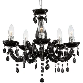 GLOBO Kronleuchter 5 Flammig schwarz Hängeleuchte Esstischlampe Esszimmer Hängelampe Kristalle, Kristallbehang, Chrom, 5x E14, DxH 44x128 cm