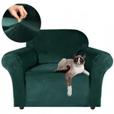 Sesselbezug 1 Sitzer 90-140cm - Samt - Grün - Stretch Couchbezug - mit Schaumstoffrollen - Grün