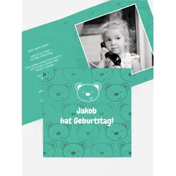 Einladung Kindergeburtstag selbst gestalten mit Spruch und Fotos im Onlinedesigner bei Meine-Kartenmanufaktur.de