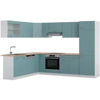 Vicco Eckküche, Blaugrau, Weiß, Holzwerkstoff, L-Form,Formgebogen, 287x81.6x60 cm, Küchen, Eckküchen, Eckküchen ohne Geräte