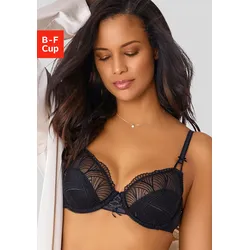 Bügel-BH LASCANA, Damen, Gr. 70, Cup C, schwarz, Spitze, Obermaterial: 65% Polyamid, 20% Elasthan, 15% Polyester, feminin, BHs, mit modischer Stickerei Spitze und Schnürung, Dessous