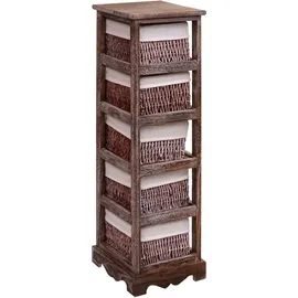 Mendler Regal Kommode mit 5 Korbschubladen 90x25x28cm, Shabby-Look, Vintage ~ braun