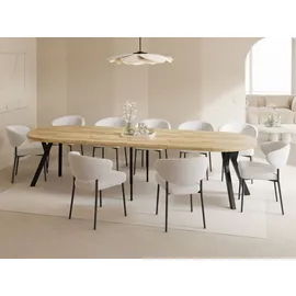 WFL GROUP Esstisch Rund Groß XXL Ausziehbar im Loft-Stil – 100 bis 300 cm – Extra Lang Ausziehtisch mit Schwarzen Holzbeinen, Industrieller Tisch für 5... - Braun