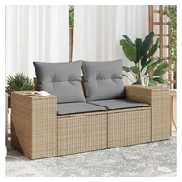 vidaXL Gartensofa mit Kissen 2-Sitzer Beige Poly Rattan