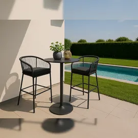 Mendler 2er-Set Rope-Barhocker HWC-O22, Tresenhocker, Outdoor Sitzpolster Seilgeflecht Metall ~ hellgrau, Kissen taupe