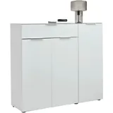 Voleo Schuhschrank, Weiß Hochglanz, Metall, 11 Fächer, 1 Schubladen, 135.6x117x40.5 cm, stehend, Garderobe, Schuhaufbewahrung, Schuhschränke
