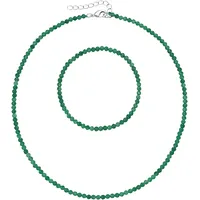 FIRETTI Ketten und Armband Set FIRETTI "Multipack Schmuck Geschenk Armkette Halskette", bunt (silberfarben, grün, grün), Schmuck_Sets, Damen, Elasthan, Messing, Polyester, facettierte Edelsteine