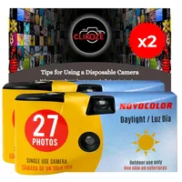 Einweg-Kamera-Set mit Novocolor Tageslicht-Einwegkameras, 27 Belichtungen und Clikoze Fotografie-Tipps Karte (2 Kameras)