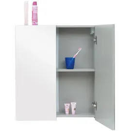 Mendler Spiegelschrank HWC-B19b, Badschrank Hängeschrank, 2 Regalböden hochglanz MVG-zertifiziert 70x60x16cm ~ grau