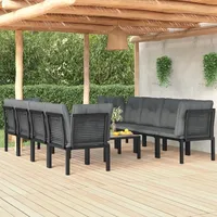 Ankonbej 9-tlg. Garten-Lounge-Set Schwarz und Grau Poly Rattan