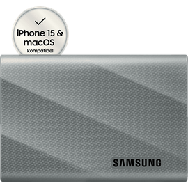 Samsung T9 PC/Mac Festplatte, 1 TB SSD, extern, Grau