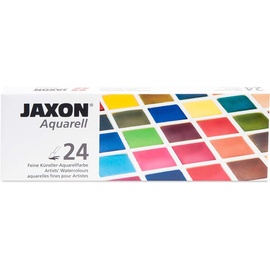 Honsell 89924 - Jaxon Aquarell, feine Künstler-Aquarellfarbe im Metallkasten, 24 halbe Näpfchen, leuchtende, intensive Farben,
