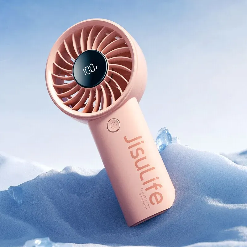 JISULIFE Tragbarer Handventilator Life 4, 5000 mAh wiederaufladbar, 12-Blatt-Turbo für kraftvollen, weiter Wind, 5 Geschwindigkeitsstufen, LED-Display, persönlicher Ventilator, Pink