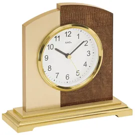 AMS 5145 Tischuhr Funk Funktischuhr analog modern golden mit Kunstleder - Weiß