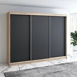 mebloland Schwebetürenschrank MERO 3-türig Schrank 200 cm Weiß Schwarz, Sonoma)