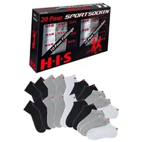 H.I.S. Kurzsocken 20 Paar Grau/Weiß/Schwarz 35-38