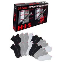 H.I.S. Kurzsocken 20 Paar Grau/Weiß/Schwarz 35-38