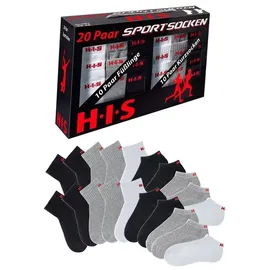 H.I.S. Kurzsocken 20 Paar Grau/Weiß/Schwarz 35-38