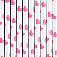 10 Papier Strohhalme, rosa Herzen