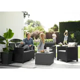 KETER Lounge Set Emma 8-teilig - Graphit, 2 Sessel + 2er Sofa 2x mit Truhen-Funktion + 4 Sitzauflagen