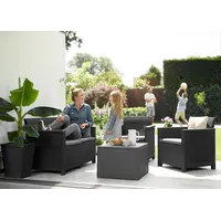 KETER Lounge Set Emma 8-teilig - Graphit, 2 Sessel + 2er Sofa 2x mit Truhen-Funktion + 4 Sitzauflagen