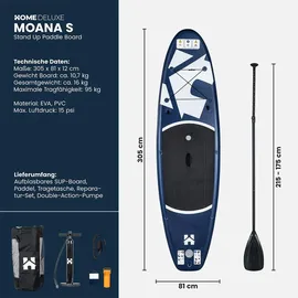 Home Deluxe SUP Board Stand Up Paddle Board MOANA 300 x 76 x 15 cm blau