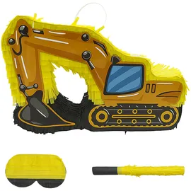 Relaxdays Piñata Baustelle mit Stab & Maske 41 cm x 26,5 cm x 8 cm Mehrfarbig