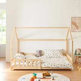 en.casa kids Hausbett Hesel 140 x 200 cm Kiefer natur beige