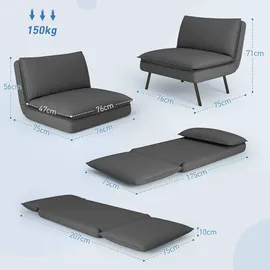 Homcom Bodensofa 4-in-1 Klappbar Schlafsofa mit Leinenoptik, 6-Fach Verstellbarer Rückenlehne Gepolstert Sofabett bis 150 kg belastbar Bodensessel Bodenstuhl für Schlafzimmer, Wohnzimmer, Dunkelgrau