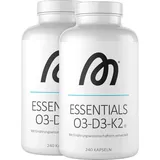 MORE Essentials O3-D3-K2, 2 x 240 Fischöl Kapseln mit 1000mg EPA & 500mg DHA pro Tag, Vitamin D3 & Vitamin K2, Kapselhülle aus Rindergelatine