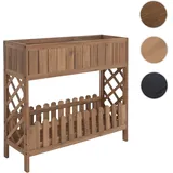 Hochbeet HWC-P83, Blumen-/Pflanzkasten Blumenregal Ablage, Outdoor Akazie Holz FSC®-zertifiziert 90x95x31cm ~ hellbraun