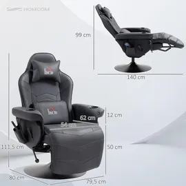 Homcom Massagesessel mit Liegefunktion Leder 82,5 x 111,5 x 79,5 cm Schwarz elektrisch