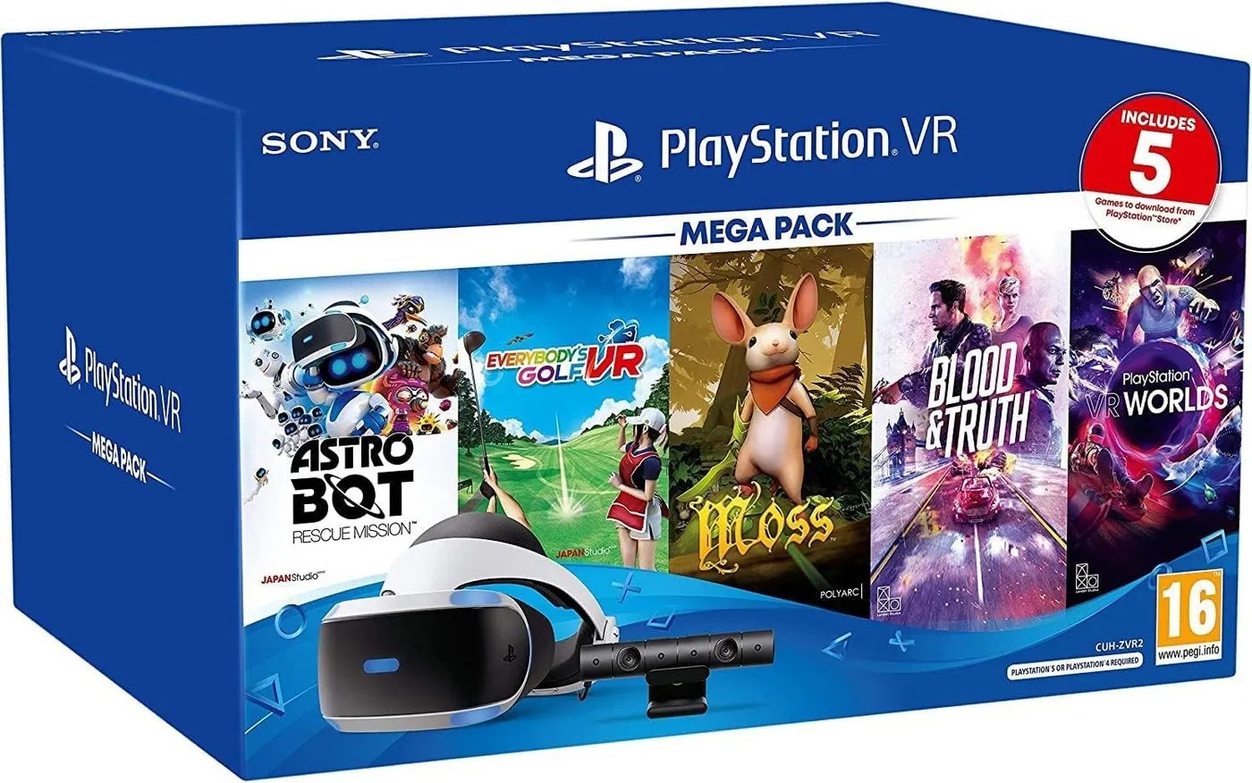 Playstation VR Mega Pack 5 Spiele für PS4 inkl. PS5 Adapter PSVR Virtual-Reality-Brille schwarz|weiß