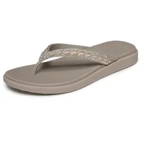 Zehentrenner SKECHERS "MEDITATION LUXE-", Damen, Gr. 37, taupe, multi, Lederimitat, Glitzer, Schuhe Zehentrenner, Strandschuh, Sommerschuh, Badeschuh mit Glitzersteinchen