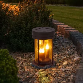 GLOBO 2er Set LED Solarleuchte, Feuer-Effekt, rostfarben, 3in1, 12 cm,