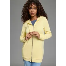 FLASHLIGHTS Sweatjacke FLASHLIGHTS, Damen, Gr. 48/50, hellgelb, Interlock, Obermaterial: 95% Baumwolle, 5% Elasthan. Kapuzenfutter: 100% Baumwolle, unifarben, Basic, lässig geschnitten Po-bedeckend, Sweatjacken Sweatjacke, in langer Form mit Zipper