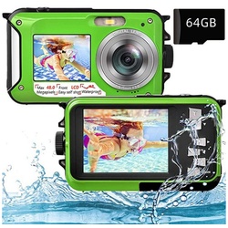 autolock Digitalkamera Fotokamera 2.7K Full HD 48MP 16X Digitalzoom Kompaktkamera (Wiederaufladbare Unterwasserkamera mit Karte für Schnorcheln) grün