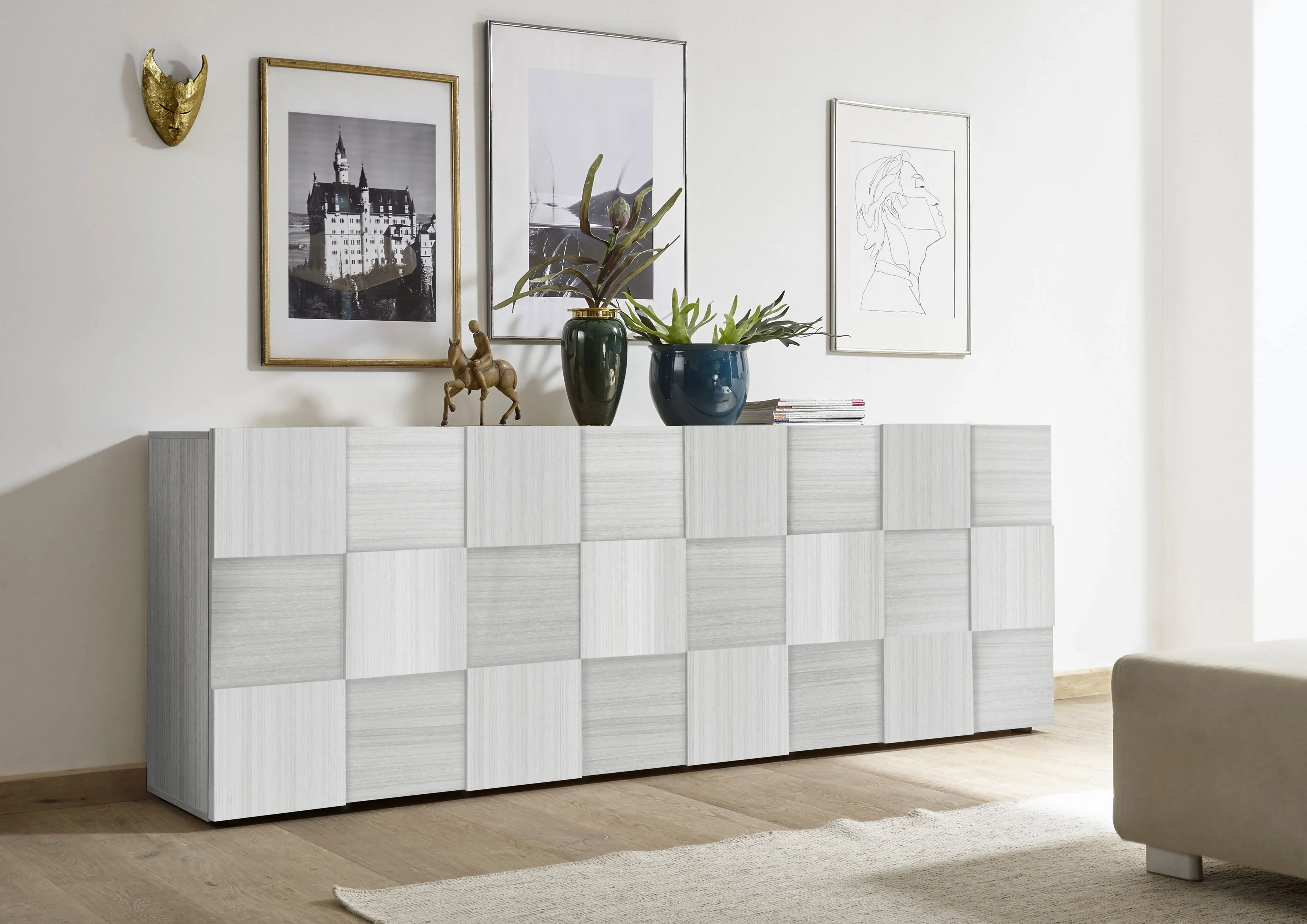 Sideboard INOSIGN "Dama Sideboard", grau (eucalipto), B:241cm H:84cm T:42cm, Holzwerkstoff, Sideboards, grifflos