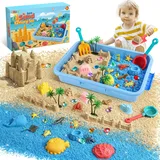 FRUSE Kinetischer Toy Sand,Spielsand Sandspielzeug mit 1 KG Magic Toy Sand,12 Meerestiere Spielzeug,10 Sandformen,Sandkasten mit Deckel,Sensorische Spielzeug für Kind ab 3 4 5 6 7 8 9