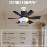 Roadtime 47 Cm Rgb-deckenventilator Mit Beleuchtung, E27 32-w-fassung, Einstellbarer Beleuchtung, 3 Geschwindigkeitsstufen, 6 Flügel, Fernbedienung Inklusive, Kompatibel Mit Rgb-beleuchtung Und Musikp